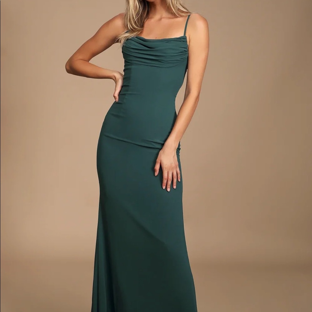 Lulu’s Emerald Green Cowl Neck Maxi Dress